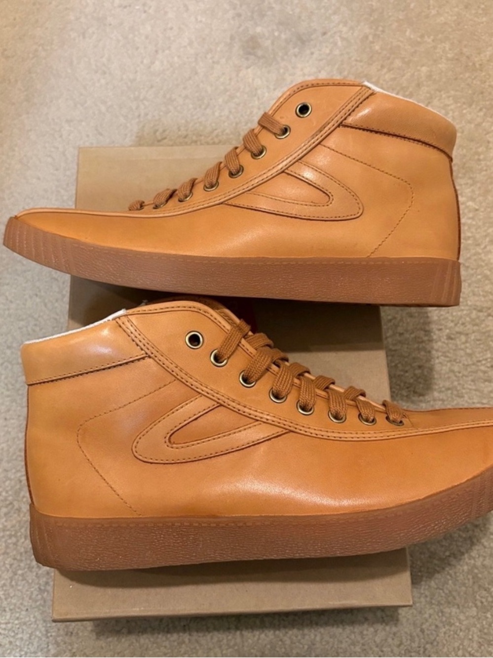 Tretorn High-Top Sneakers in Caramel Tan